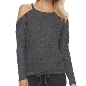 ROCK & REPUBLIC OPEN SHOULDER GREY LONG SLEEVE TOP
